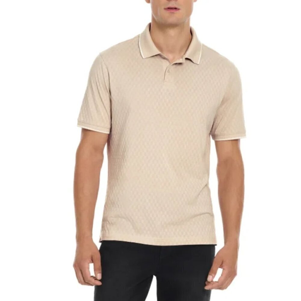NWOT Ted Baker Men's Size XXL Beige Polo Shirt Cotton Textured Short Sleeve